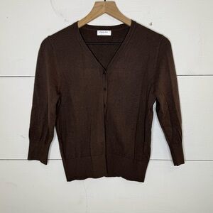 Danibe • Brown 3/4 Sleeve V-Neck Button Cardigan Sweater Size Small
